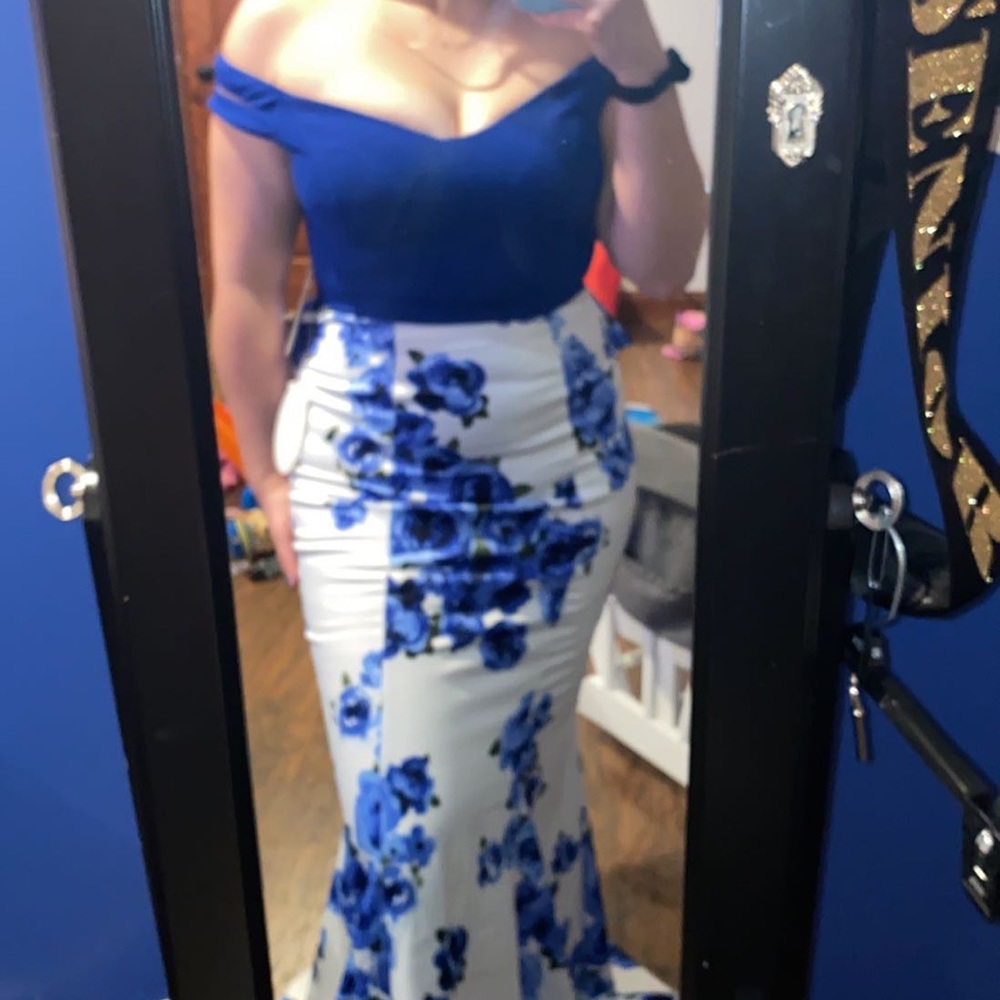 Blue and white prom dress size 9